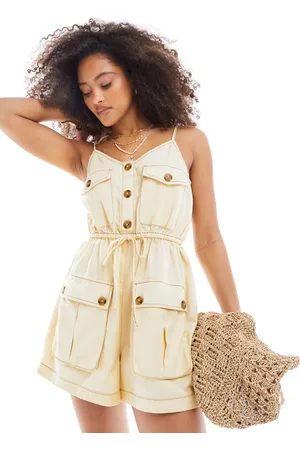 ASOS Mono corto color con cordón ajustable en la cintura y bolsillo utilitario de -Beis neutro
