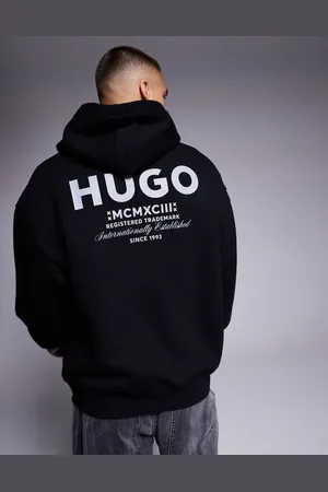 Hugo Blue Sudadera negra de corte suelto con capucha y logo Nazardo de