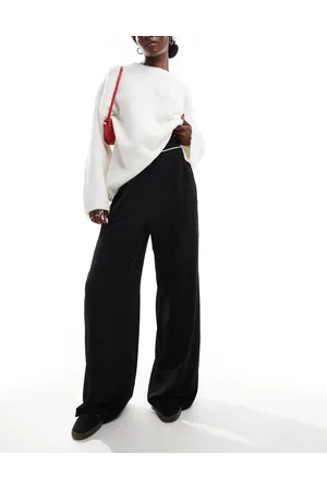 VILA Pantalones dad negros de talle alto con detalle en la cinturilla de