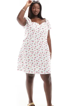 VERO MODA Vestido corto con cuello en forma de corazón, mangas abullonadas y estampado floral de