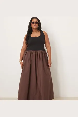 ASOS Vestido largo marrón con cuello ancho y diseño híbrido de ASOS DESIGN Curve-Multicolor