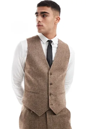 ASOS Chaleco de traje marrón de corte slim de mezcla de lana de