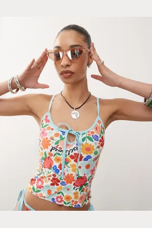 Reclaimed Tankini con estampado floral retro de