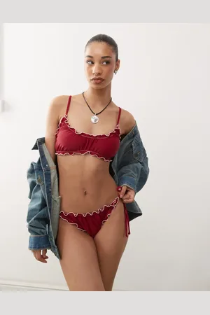 Reclaimed Braguitas de bikini anudadas a los laterales con volantes de -Rojo