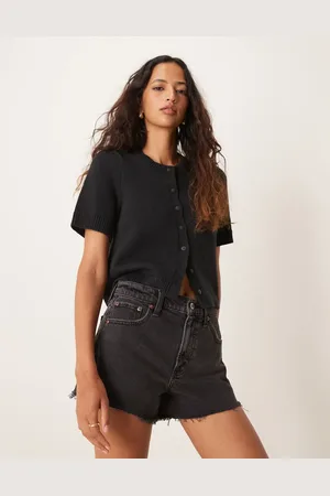 Abercrombie & Fitch Pantalones cortos vaqueros dad negros de talle alto de