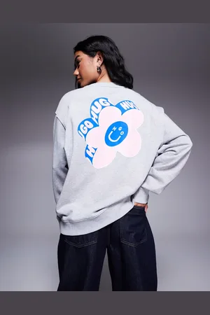 Hugo Blue Sudadera gris extragrande con estampado floral de