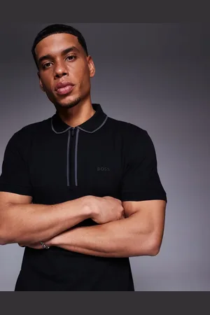 HUGO BOSS Polo de corte estándar con detalle de cinta y cremallera en el cuello de piqué Philix de