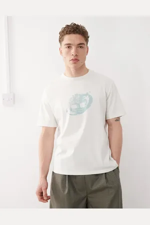 Timberland Camiseta blanca con estampado gráfico del logo en el pecho de