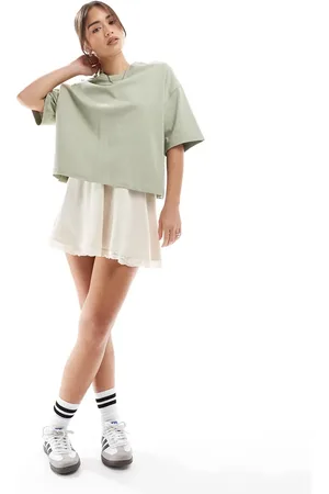 Miss Selfridge Minifalda blanco vaporosa de canalé suave con capa inferior de encaje de