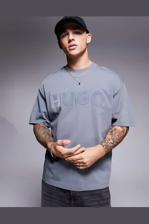 HUGO BOSS Camiseta gris extragrande con logo en el pecho Dinkee de