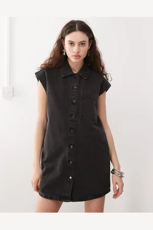 Noisy May Vestido vaquero corto negro lavado sin mangas de