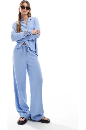 ONLY Pantalones sin cierres de pernera ancha con detalle de cuentas de mezcla de lino de (parte de un conjunto)