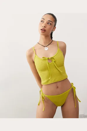 Reclaimed Braguitas de bikini verdes anudadas a los laterales con textura estilo cachemir de