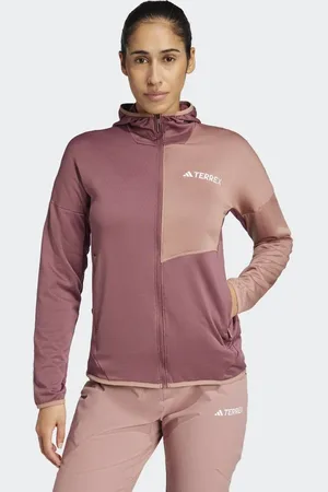adidas Chaqueta burdeos y color arcilla cálido ligera con capucha de felpa Terrex Xperior Climawarm Light Fleece de -Rojo
