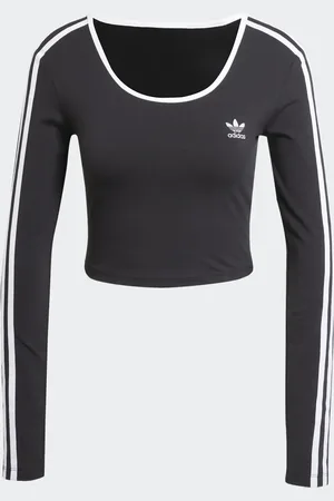adidas Camiseta corta negra de manga larga con detalle de 3 rayas Adicolor de