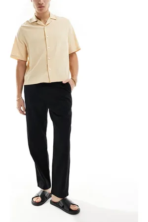 Hollister Pantalones sin cierres de corte suelto de mezcla de lino de -Negro