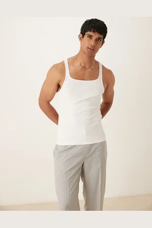 ASOS Camiseta blanca de tirantes ajustada de canalé ancho texturizado de