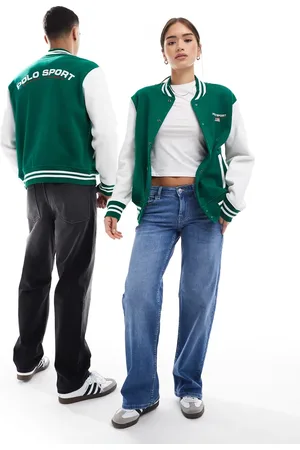 Ralph Lauren Chaqueta bomber verde medio y blanca unisex de estilo universitario con logo pequeño en el pecho de la colección cápsula Sport de -Blanco