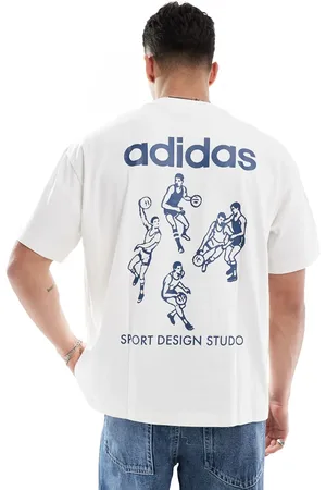 adidas Camiseta blanco nube y azul tinta vintage con estampado gráfico de jugadores Sport Design Studio Players de
