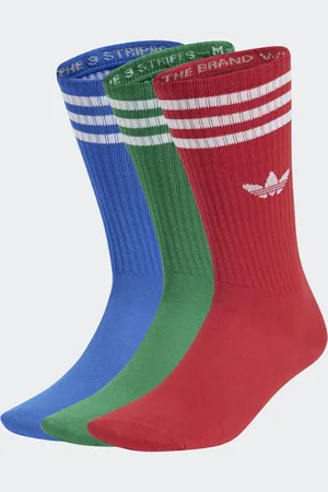 adidas Pack de 3 pares de calcetines deportivos de color azul, rojo y verde lisos de