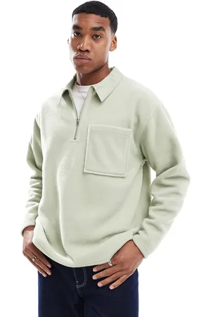 ASOS Sudadera verde pastel extragrande de estilo rugby con cuello tipo polo de felpa de -Beis neutro