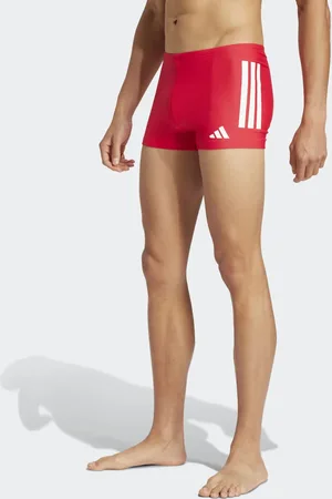 adidas Shorts de baño rojo rubí y blancos de 2" estilo bóxer con 3 rayas de