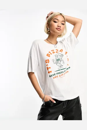 Noisy May Camiseta blanca extragrande con estampado de pizza de