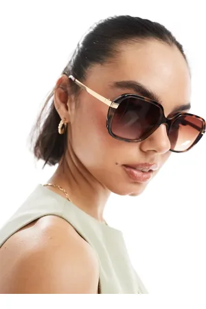 New Look Gafas de sol marrones cuadradas con detalles dorados de -Marrón