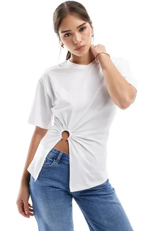 ONLY Camiseta blanca fruncida con detalle de anilla de