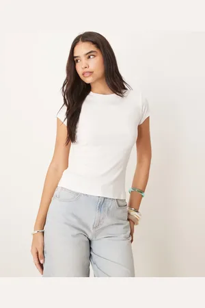 Abercrombie & Fitch Camiseta blanca de corte slim de canalé de