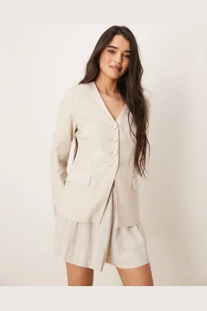 Abercrombie & Fitch Americana color sin solapas con cintura entallada de mezcla de lino de -Blanco