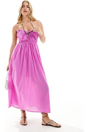 ASOS Vestido veraniego midi morado con abertura de plumeti de algodón de