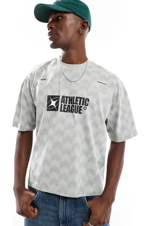 ASOS Camiseta gris de corte cuadrado extragrande con estampado deportivo de