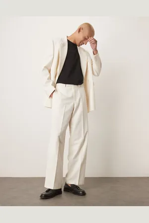 ASOS Pantalones de traje color de pernera ancha de tejido texturizado de -Blanco
