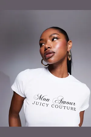 Juicy Couture Camiseta blanca entallada con diseño encogido y texto "Mon Amour" de