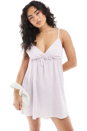 Miss Selfridge Vestido lila a cuadros vichy de estilo babydoll de tirantes de -Multicolor