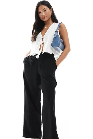 New Look Pantalones negros de pernera ancha de lino de