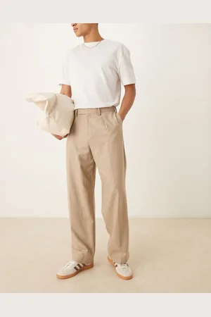 ASOS Pantalones de vestir color de pernera ancha con pinzas delanteras de mezcla de lana de -Neutro