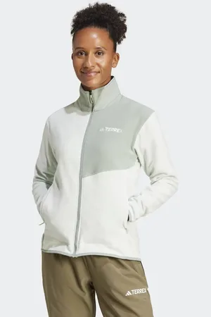 adidas Chaqueta verde lino y verde plateado con cremalleras de felpa Terrex Multi de