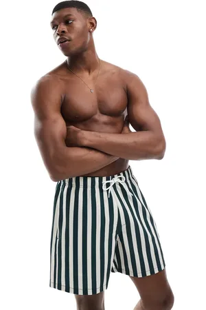 Hollister Shorts de baño a rayas verdes con detalle del logo de