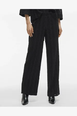 VILA Pantalones negros de pernera ancha de
