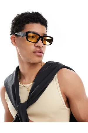 Only & Sons Gafas de sol negras rectangulares con lentes amarillas de -Amarillo