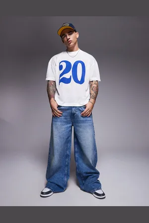 ASOS Camiseta blanca de corte cuadrado extragrande con estampado gráfico deportivo y sisas caídas de punto Airtex de