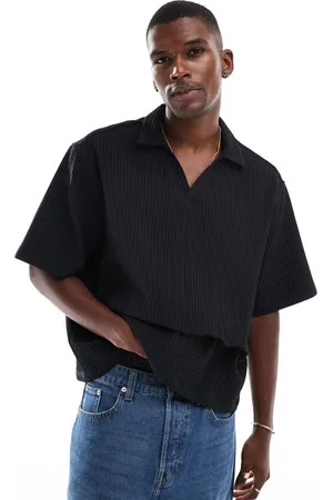 ASOS Camisa negra plisada sin cierres de corte cuadrado extragrande de