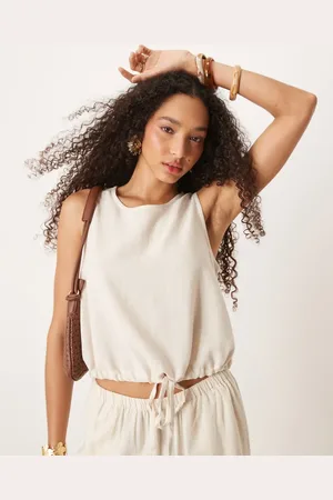 River Island Top color abullonado sin mangas de lino de (parte de un conjunto)-Blanco