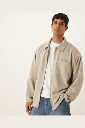 ASOS Chaqueta color a rayas de estilo camisa de corte cuadrado con diseño tipo entrenador y acabado texturizado de -Neutro
