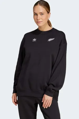 adidas Sudadera negra básica de manga larga con cuello redondo All Blacks Essentials de