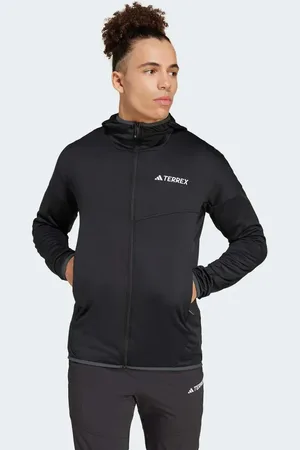 adidas Chaqueta negra ligera con capucha de felpa Terrex Xperior Climawarm Light Fleece de