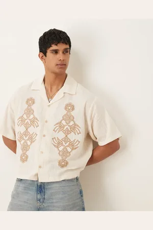 ASOS Camisa beis de corte cuadrado extragrande con detalle bordado y acabado texturizado de -Morado