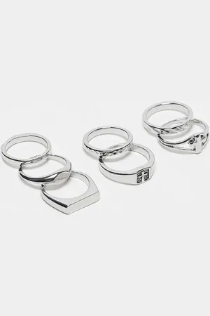 ASOS Pack de 7 anillos plateados de banda de